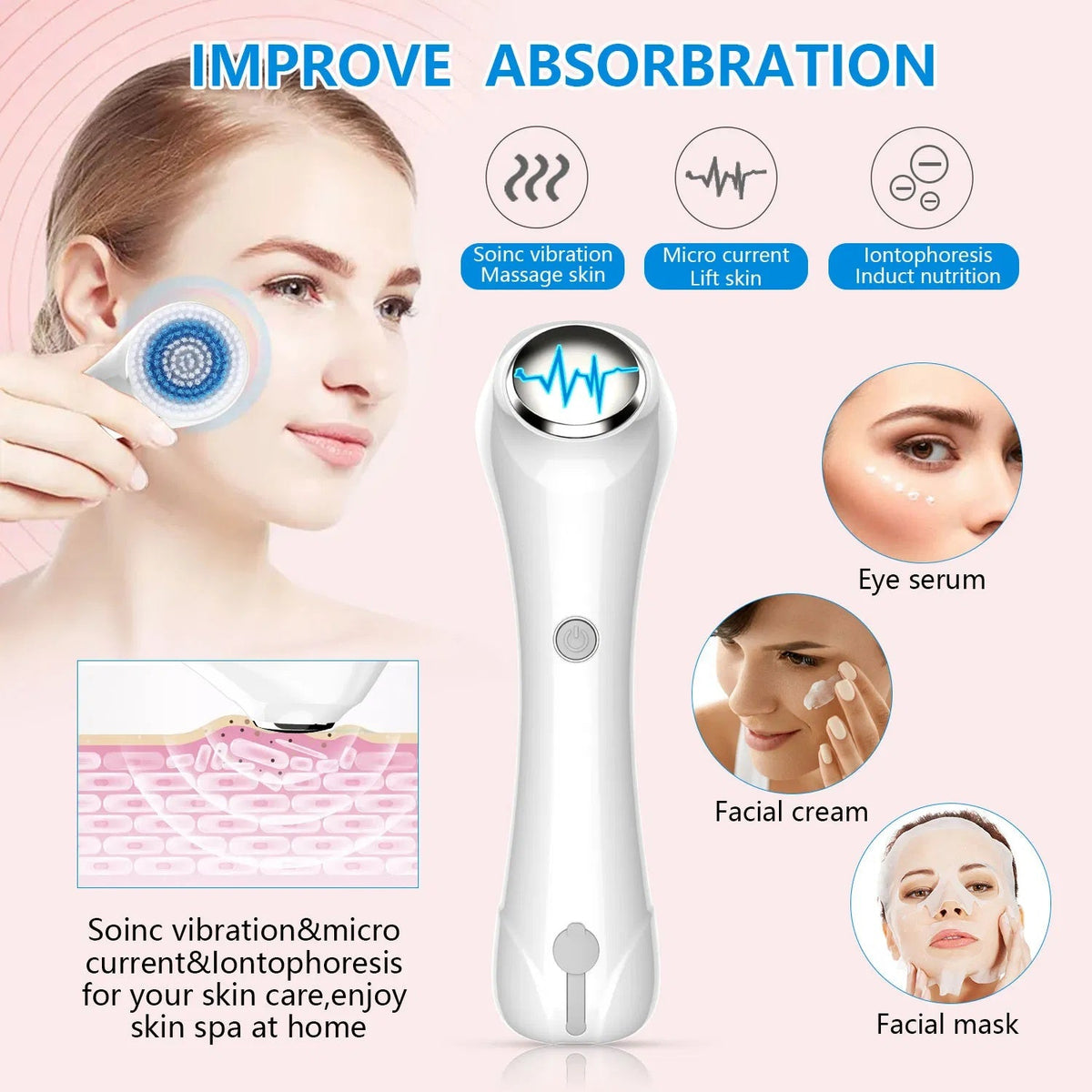 Gesichtsreinigungsbürste, Bürste zum Peeling, IPX7 wasserdicht 3 in 1