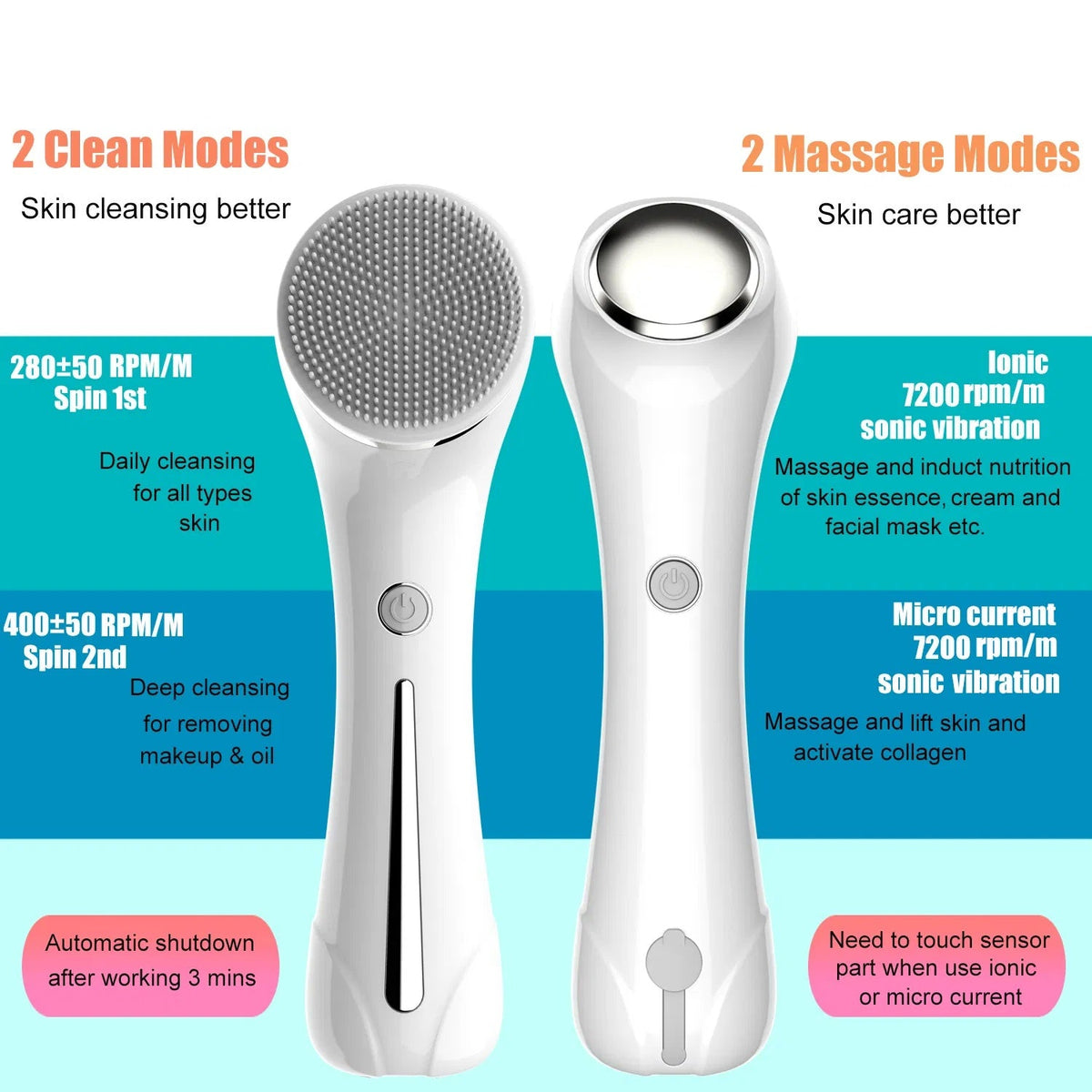 Gesichtsreinigungsbürste, Bürste zum Peeling, IPX7 wasserdicht 3 in 1