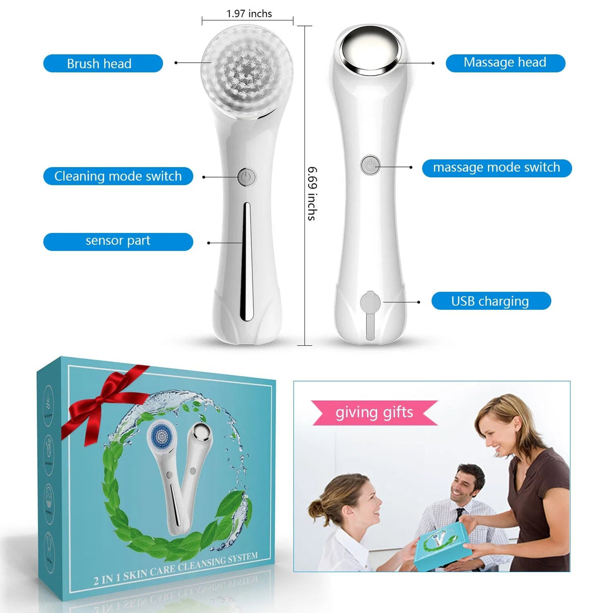 Gesichtsreinigungsbürste, Bürste zum Peeling, IPX7 wasserdicht 3 in 1